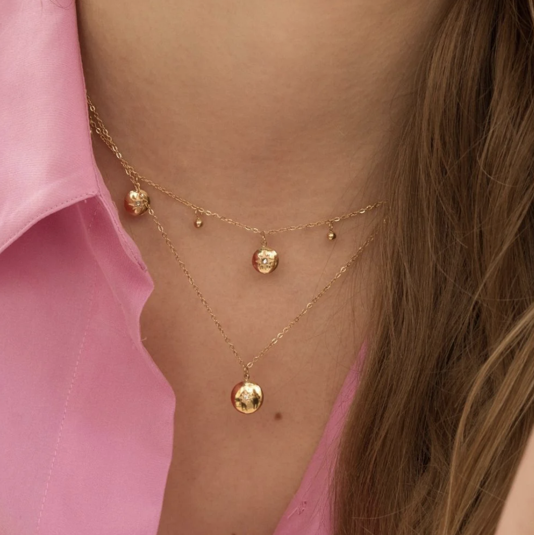 Collier avec pendentif rond, étoile et strass (38+7CM)