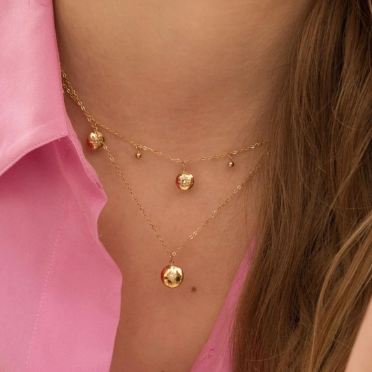 Collier avec pampilles boules et rondes avec motif étoile et strass (38+7CM)