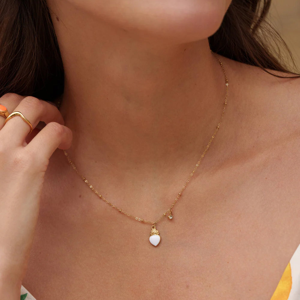 Collier avec strass et pendentif cœur émaillé (40+5CM)