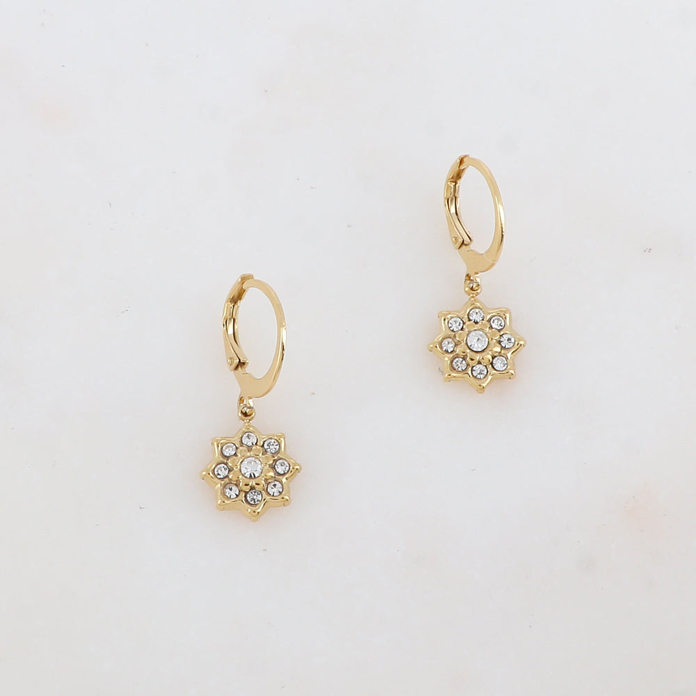 Créoles avec pendant fleur embelli de strass 1,2 x 2,1 CM.