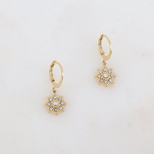 Créoles avec pendant fleur embelli de strass 1,2 x 2,1 CM.