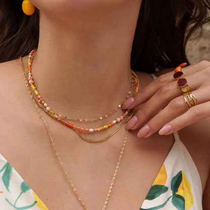 Collier 3 rangs avec pâtes de verre/pierres naturelles et perles d'eau douce (38/39/41+5CM)