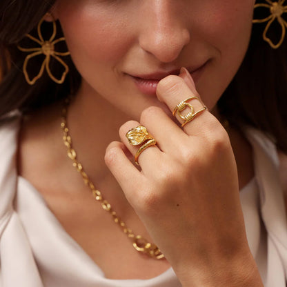 Bague double rangs ajustable avec motif géométrique