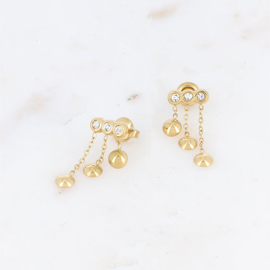 Boucles d'oreilles avec chaînes, rondes et strass 1 x 2,1 cm.