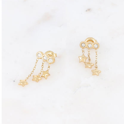 Boucles d'oreilles avec chaînes, étoiles et strass 1 x 2,1 cm.