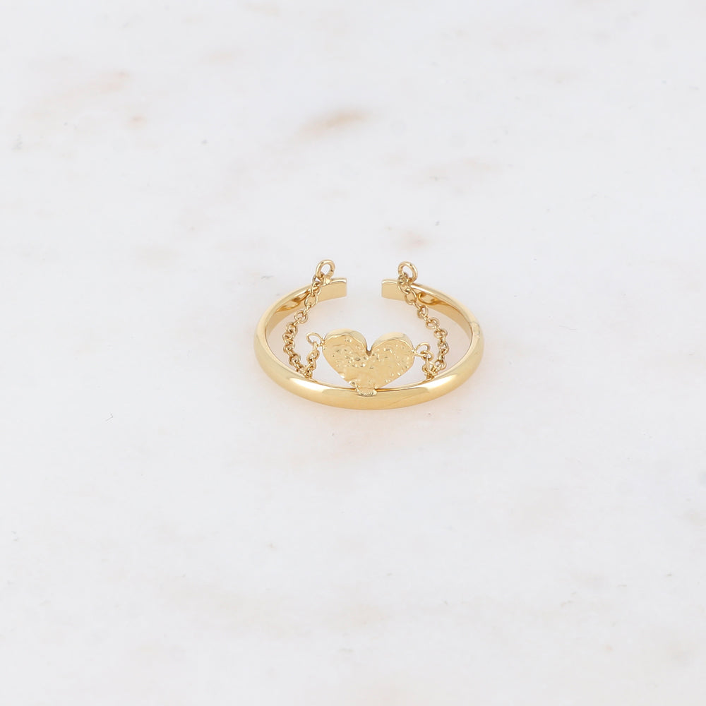 Bague fine avec chaîne et cœur
