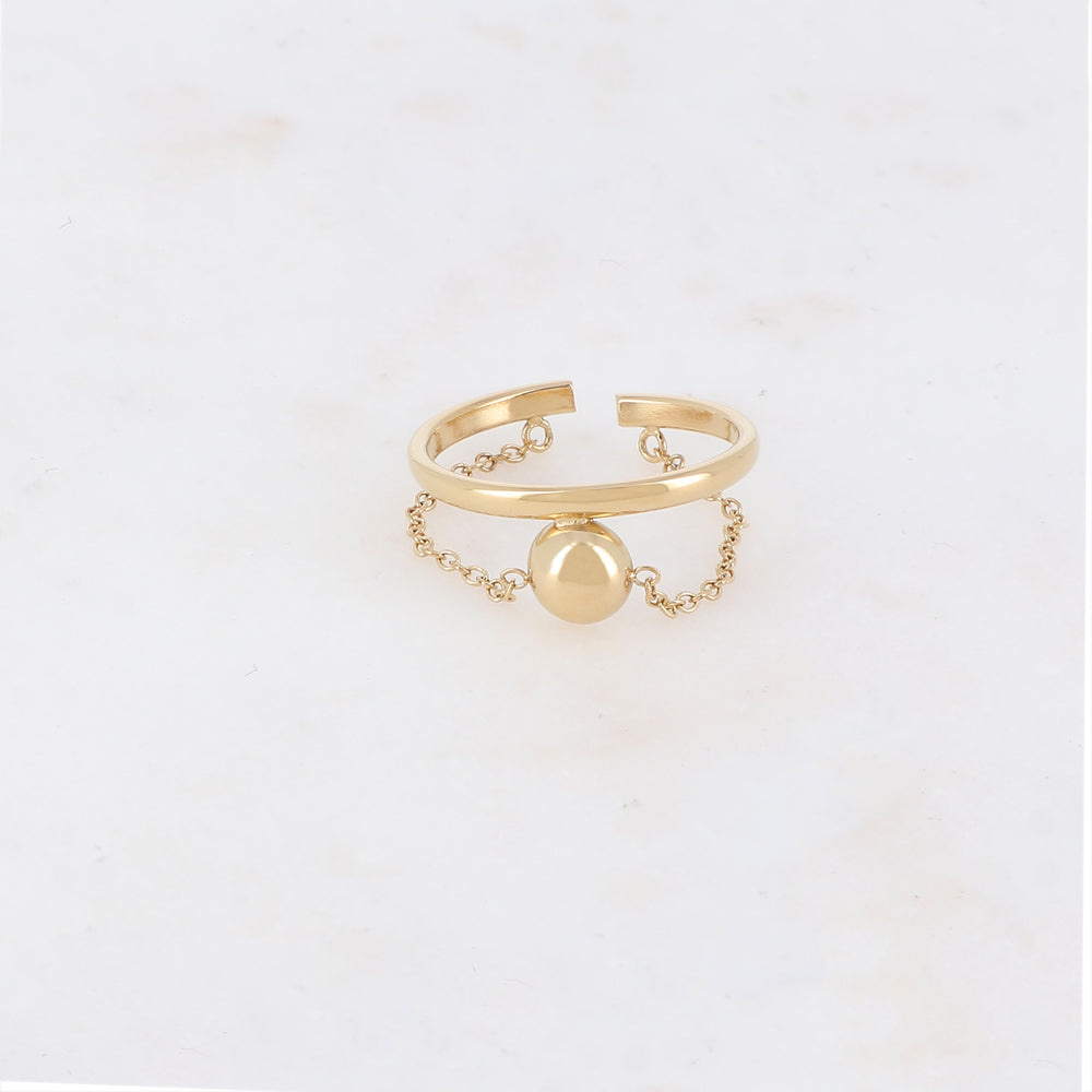 Bague fine avec chaîne et boule