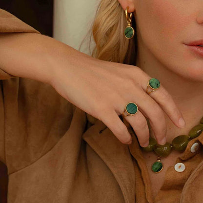 Bague ronde avec pierre naturelle - Turquoise africaine