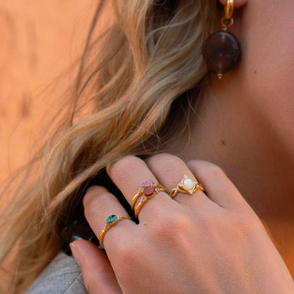 Bague fine avec pierre naturelle et strass - Cornaline
