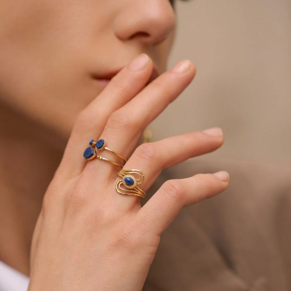 Bague ajourée avec pierre naturelle - Labradorite