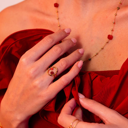 Bague 2 rangs avec anneau serti de pierre naturelle - Cornaline