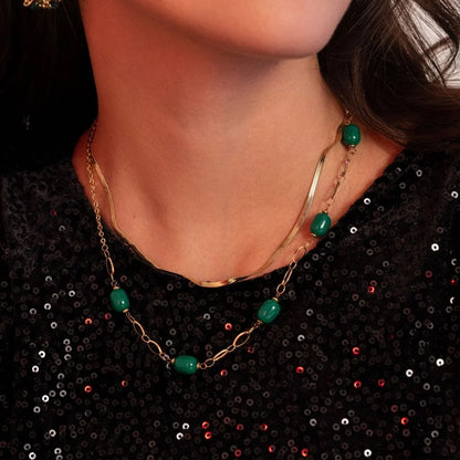 Collier double rangs avec résine (41/45.5+5CM)