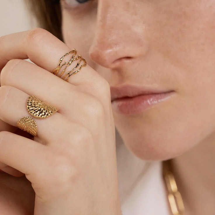 Bague 5 rangs aux motifs graphiques
