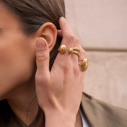 Bague avec deux pièces martelées