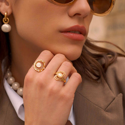 Bague avec pièces émaillées - Blanc