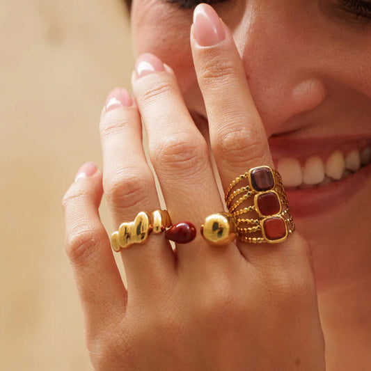 Bague fine avec émail - Bordeaux