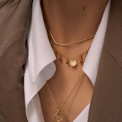 Collier 2 rangs avec pampilles rondes martelées et pierres naturelles (39/41+7CM)
