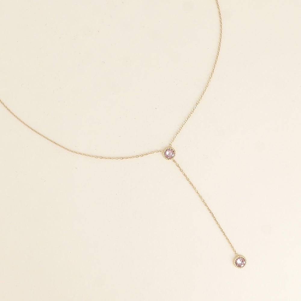 Collier Y - Orné de cristaux de Swarovski® - 40+7 cm - Longueur de chaîne pendante : 6 cm - Dimensions des cristaux : 5x5 mm - Vintage rose