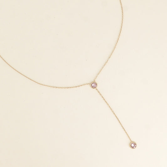 Collier Y - Orné de cristaux de Swarovski® - 40+7 cm - Longueur de chaîne pendante : 6 cm - Dimensions des cristaux : 5x5 mm - Vintage rose
