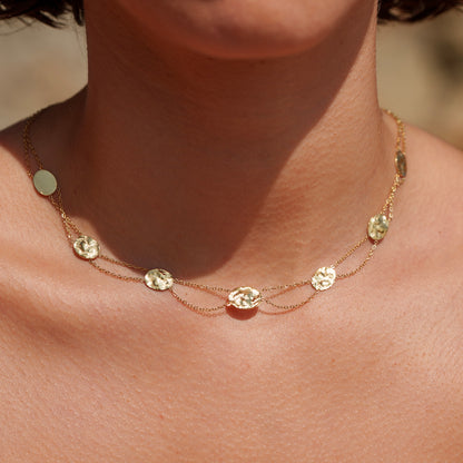 Collier double rangs avec pampilles ovales martelées (39+5CM)