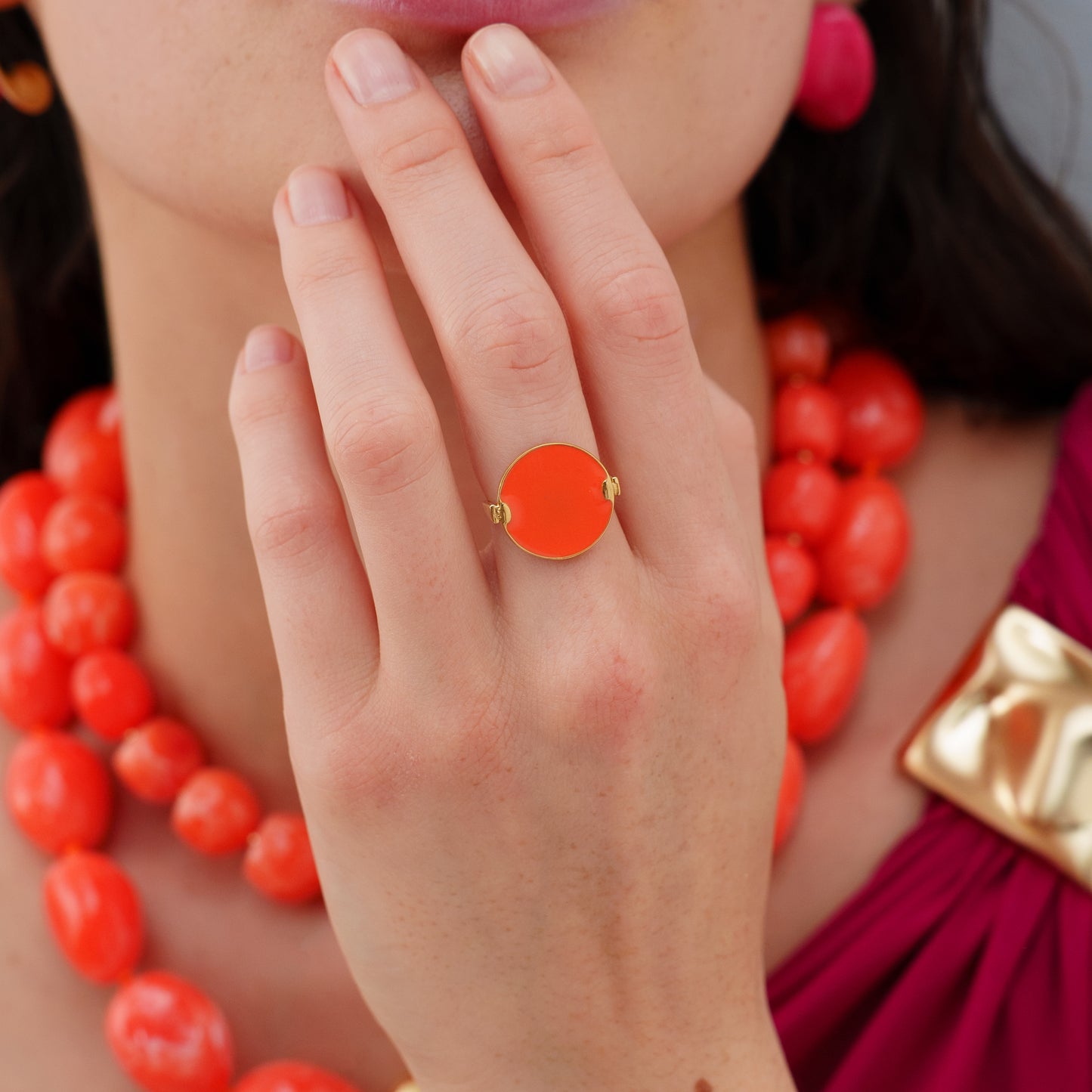 Bague fine avec l'émail - Orange