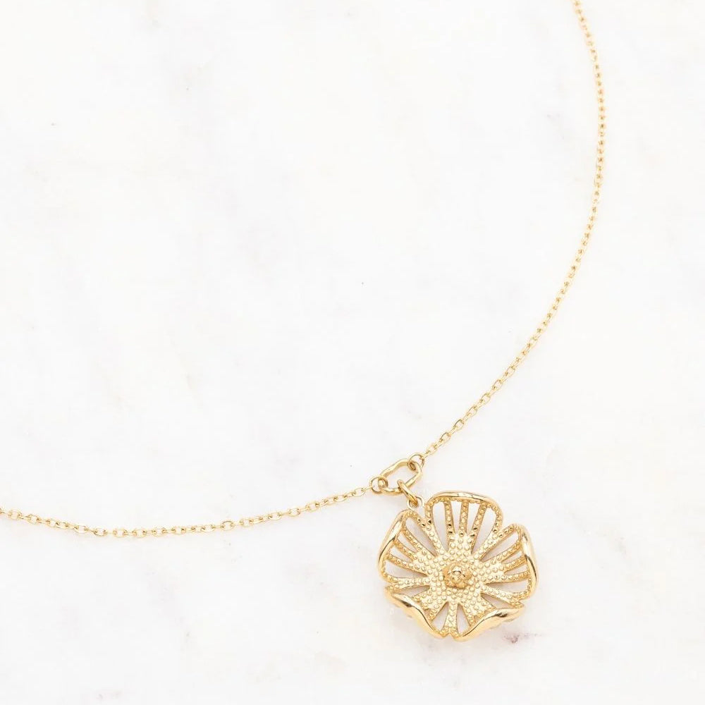 Collier avec pampille forme fleur ajourée (40+5CM)
