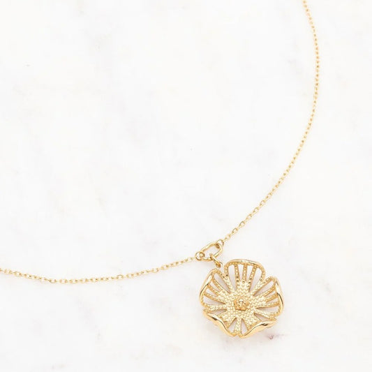 Collier avec pampille forme fleur ajourée (40+5CM)