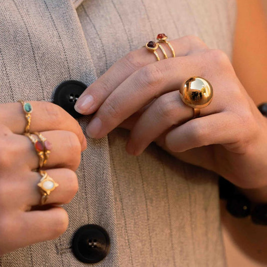 Bague avec moyenne demi-boule effet miroir