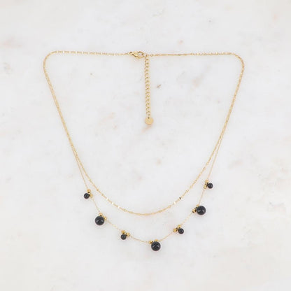 Collier double rangs avec petites boules et émail 40/43+5 cm