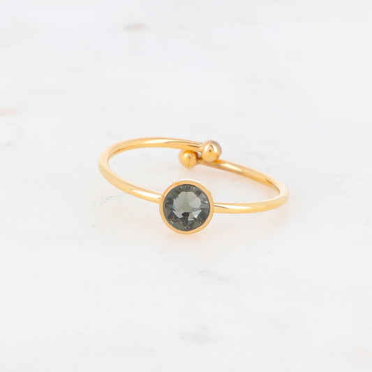 Bague fine dorée - ornée de cristaux de Swarovski® - Black diamond - Dimensions du cristal : 14 x 10 mm