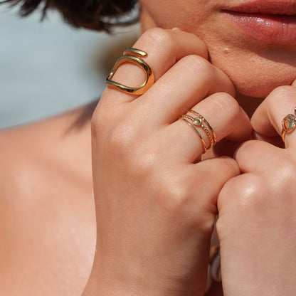 Bague 3 rangs aux motifs graphiques
