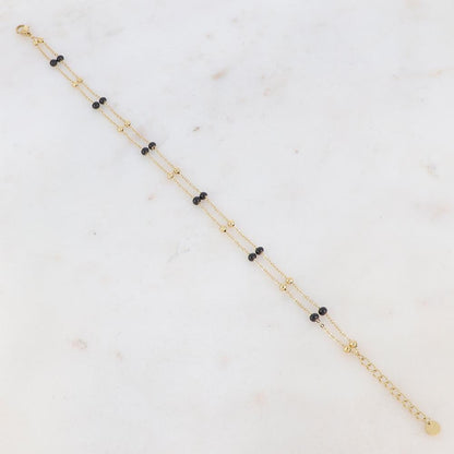 Chaîne de cheville deux rangs avec petites boules et émail (22+3CM)
