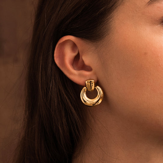 B.O à puce avec pendent ajouré lisse, effet miroir 2,3 x 2,7 cm