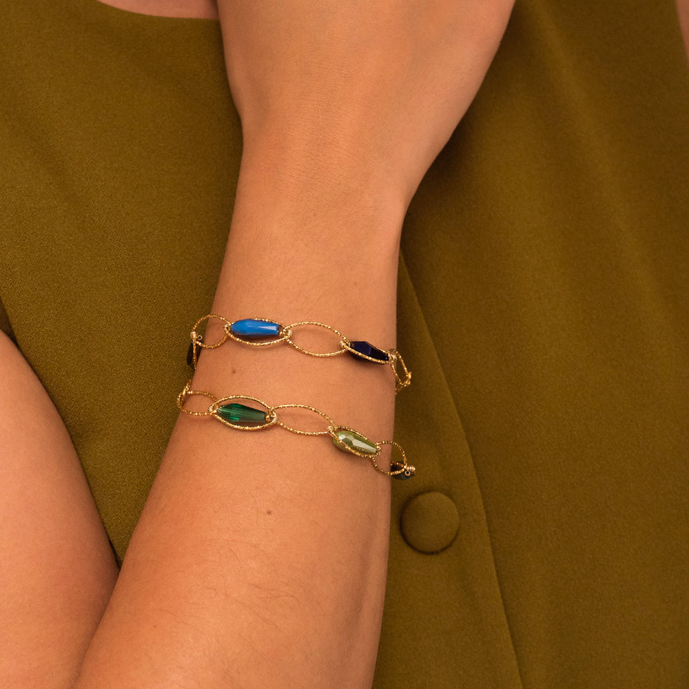 Bracelet en maille ovales avec 3 perles en pâtes de verre