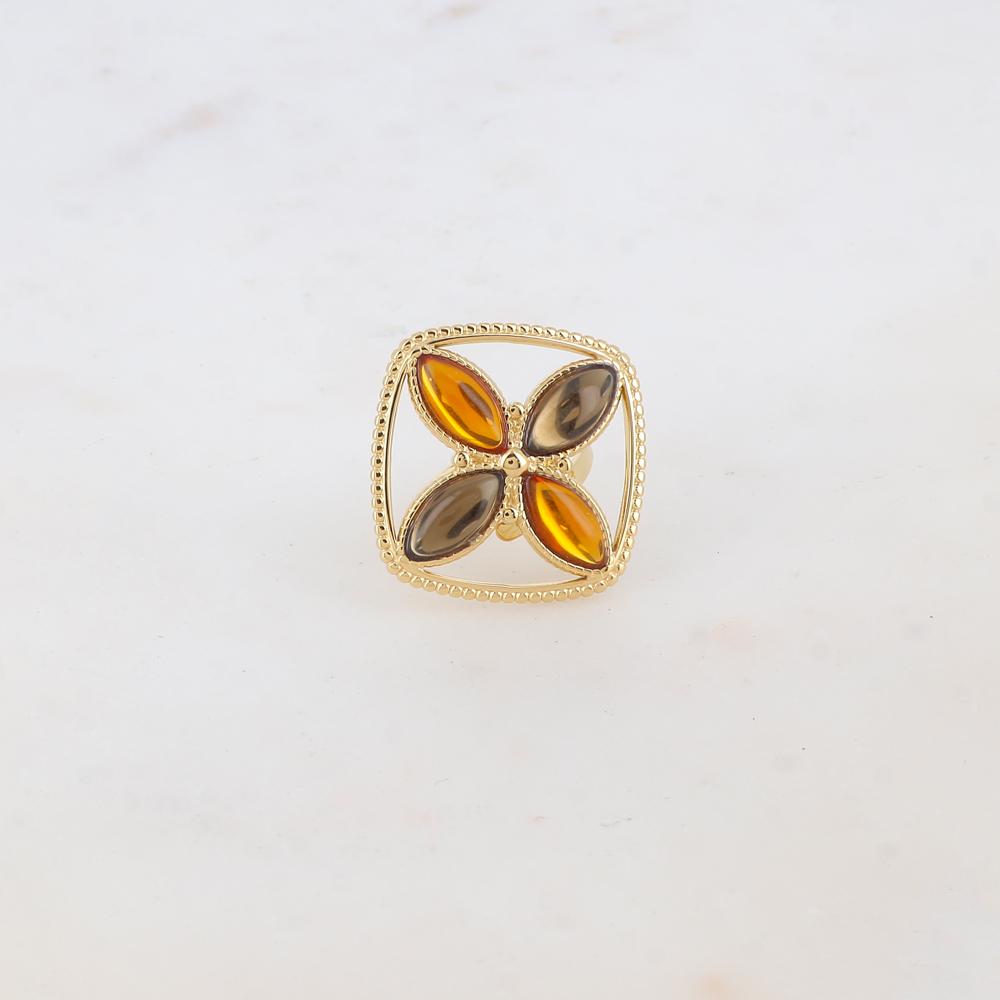 Bague fine avec anneau et 4 pâtes de verre - Marron