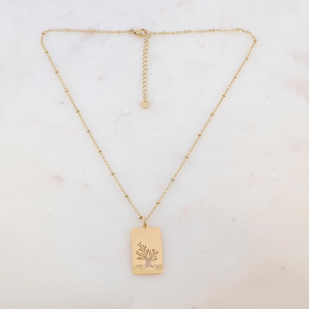 Collier avec pendentif rectangulaire motif arbre de vie (40+5CM)