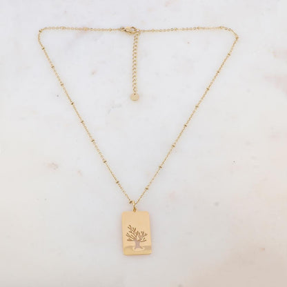 Collier avec pendentif rectangulaire motif arbre de vie (40+5CM)