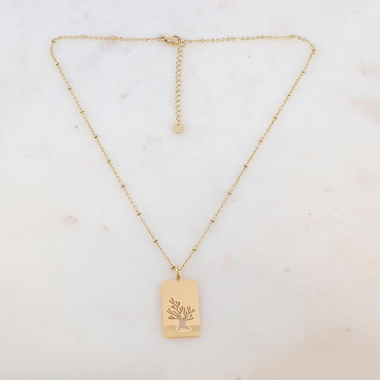 Collier avec pendentif rectangulaire motif arbre de vie (40+5CM)