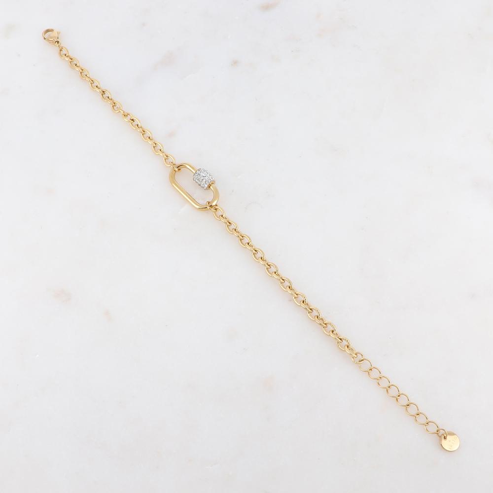 Bracelet en maille effet lisse avec anneau ovale et strass