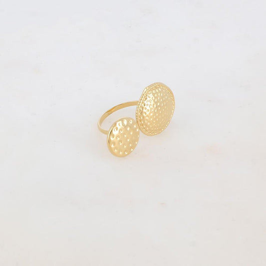 Bague fine avec 2 pièces rondes martelées