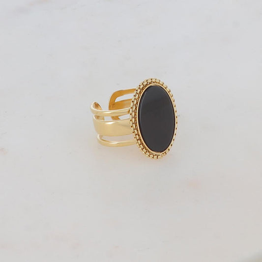 Bague 3 rangs avec pièce ovale et pierre naturelle - Onyx