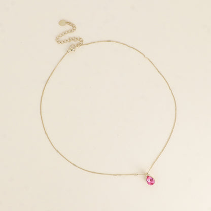 Collier orné de cristaux de Swarovski® en forme de goutte - Longueur de chaîne : 38+7 cm - Dimensions du cristal : 7x10 mm - Rose
