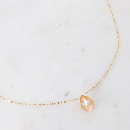 Collier - Pendentif cristal de Swarovski® en forme de goutte - Longueur du collier : 40+5 cm - Dimensions du cristal : 10x14 mm - Ochre delite