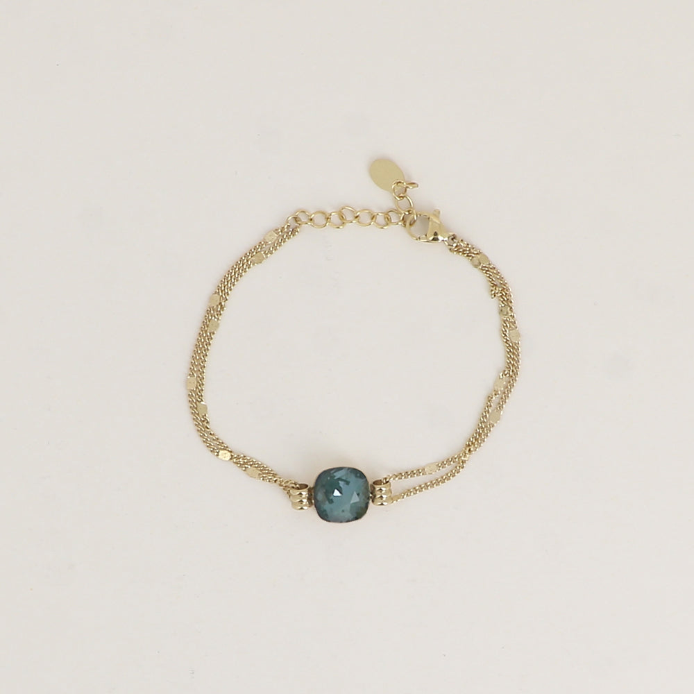 Bracelet double rangs - Orné d’un cristal de Swarovski® de 10 mm - Taille bracelet : 16+3 cm - Pine green ignite