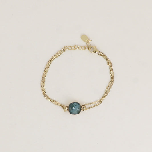 Bracelet double rangs - Orné d’un cristal de Swarovski® de 10 mm - Taille bracelet : 16+3 cm - Pine green ignite