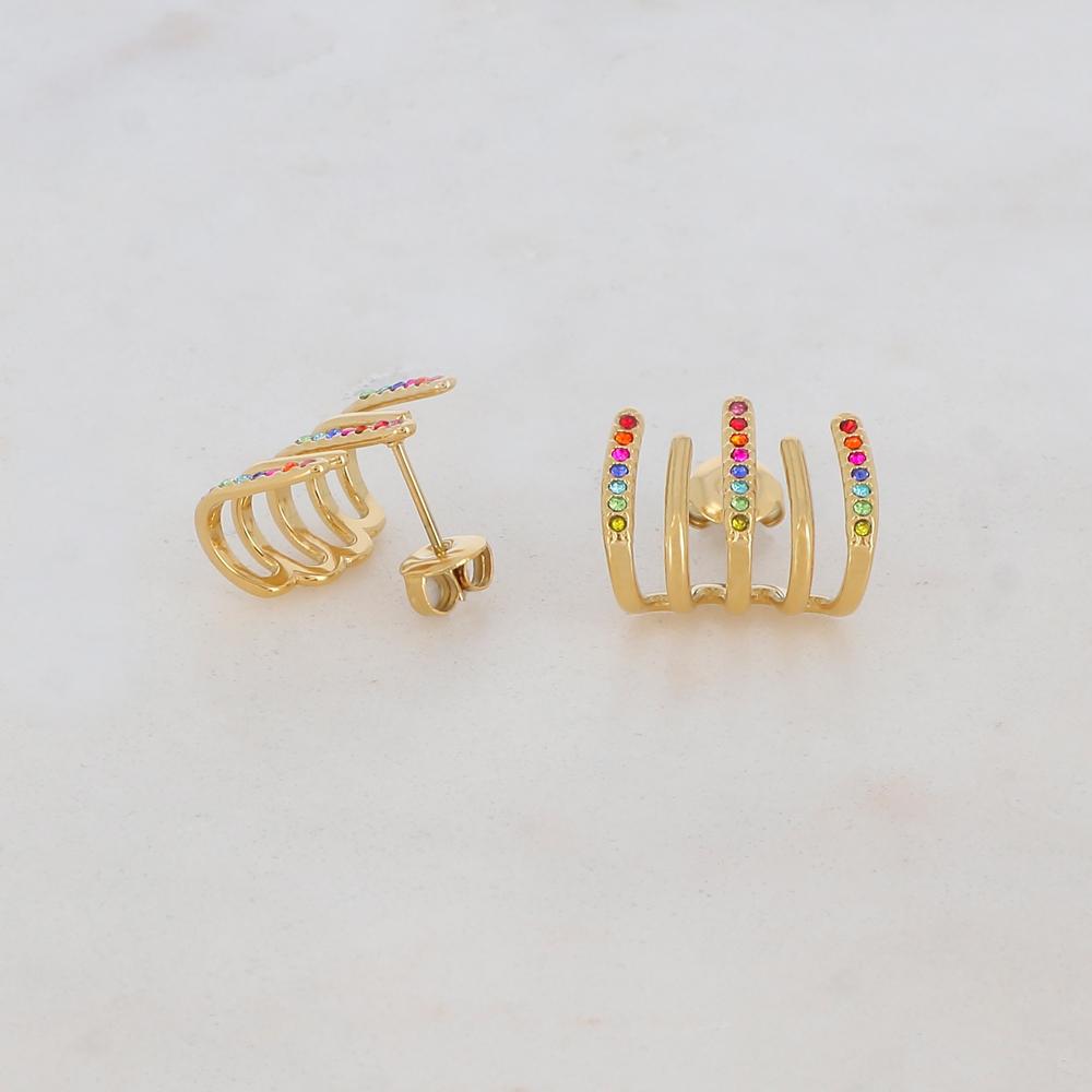 Créoles à puce 5 rangs avec strass 1,3 x 1,7 cm