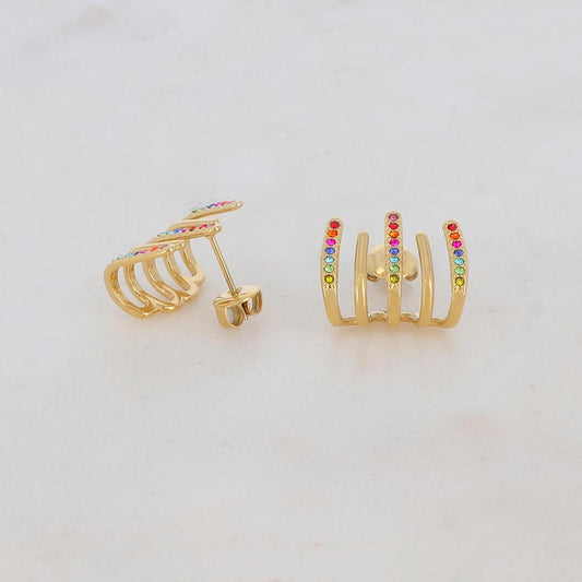Créoles à puce 5 rangs avec strass 1,3 x 1,7 cm