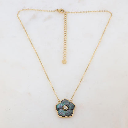 Collier avec pendentif fleur en nacre, strass (39+7CM)
