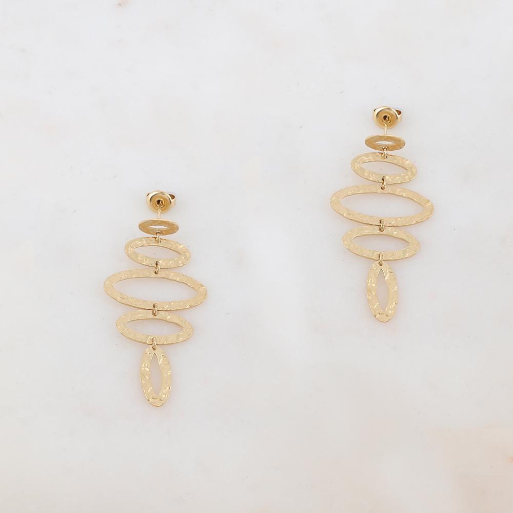 B.O à puce pendantes avec anneaux ovales martelés 2,4 x 4,7 cm.