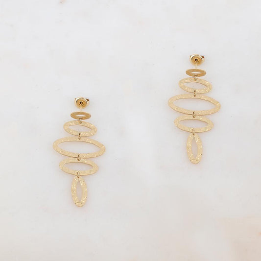 B.O à puce pendantes avec anneaux ovales martelés 2,4 x 4,7 cm.